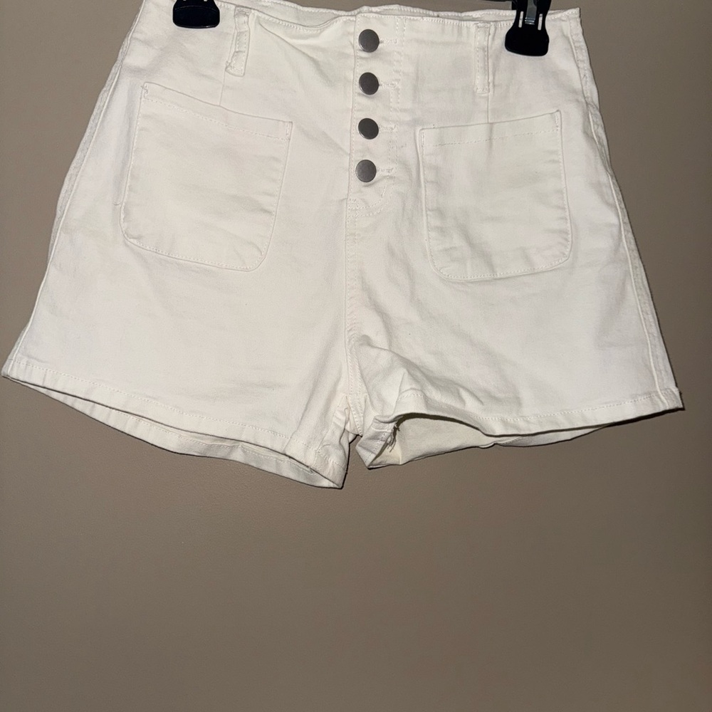 High Waist White Button Denim Shorts